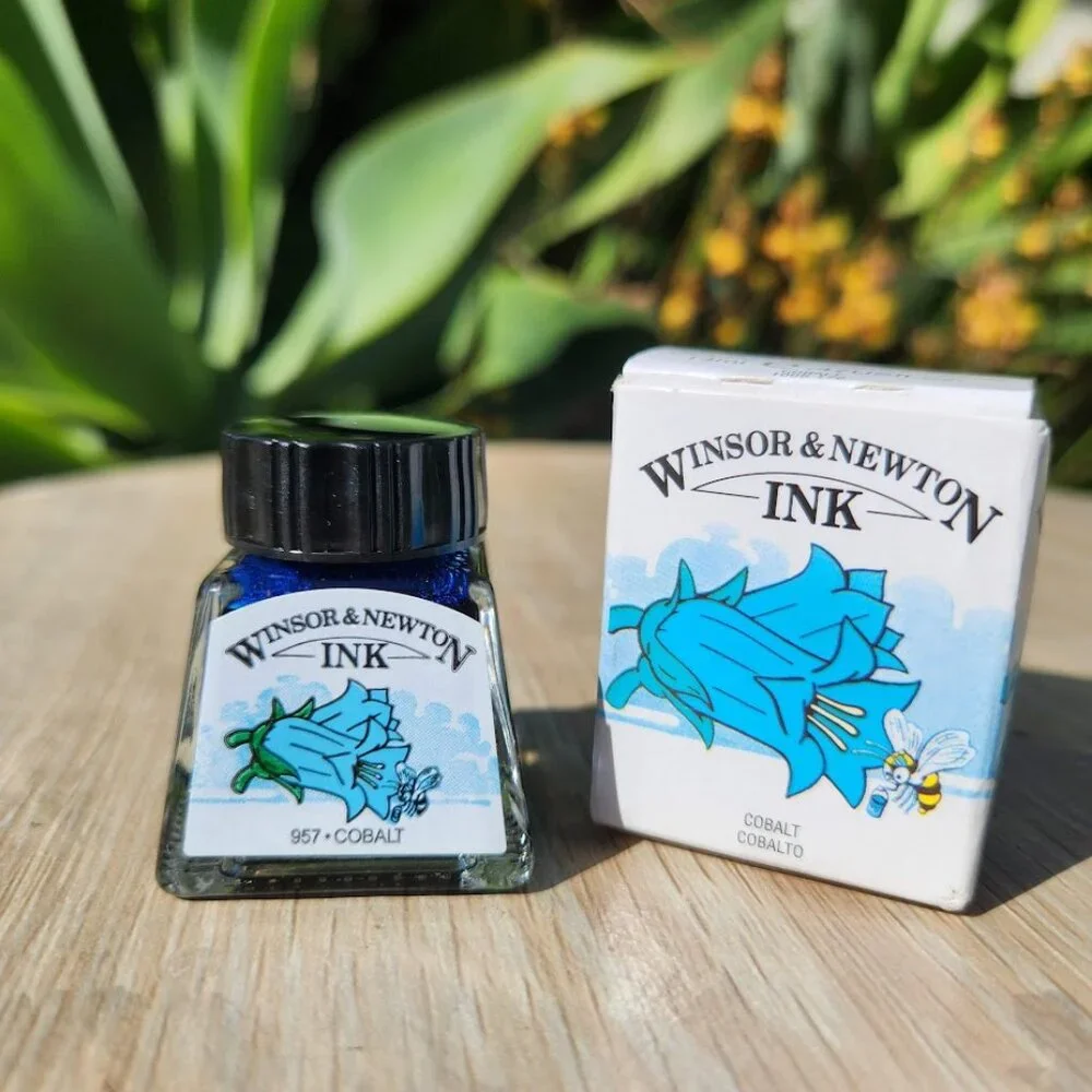 Winsor & Newton Drawing Ink 14ml Bottle Cobalt Blue Shimmer NEW Art Supplies Can